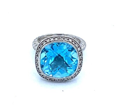 Rarities Carol Brodie Sterling Blue Topaz, White Diamond Ribbed