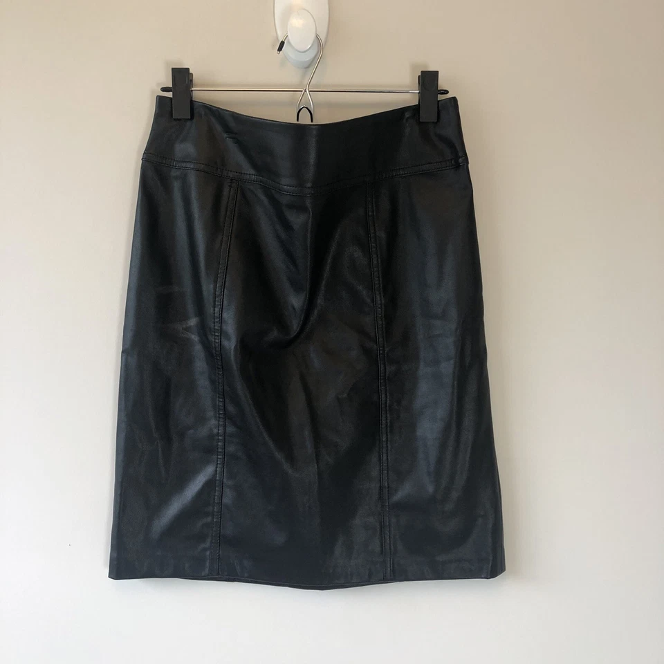 Falda Dana Buchman negra de imitación de cuero línea A para mujer talla 6 Foto 3 de 4