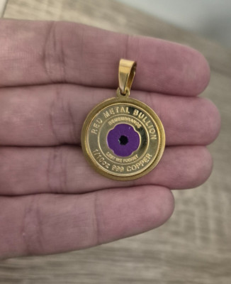Remembrance Purple Poppy Pendant 24k Gold Finish 999 Copper Lest We Forget