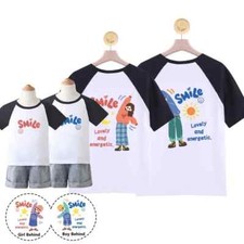 Family Matching Outfits Cotton T-shirt Kids Mother Daughter Cartoon Tops Tees