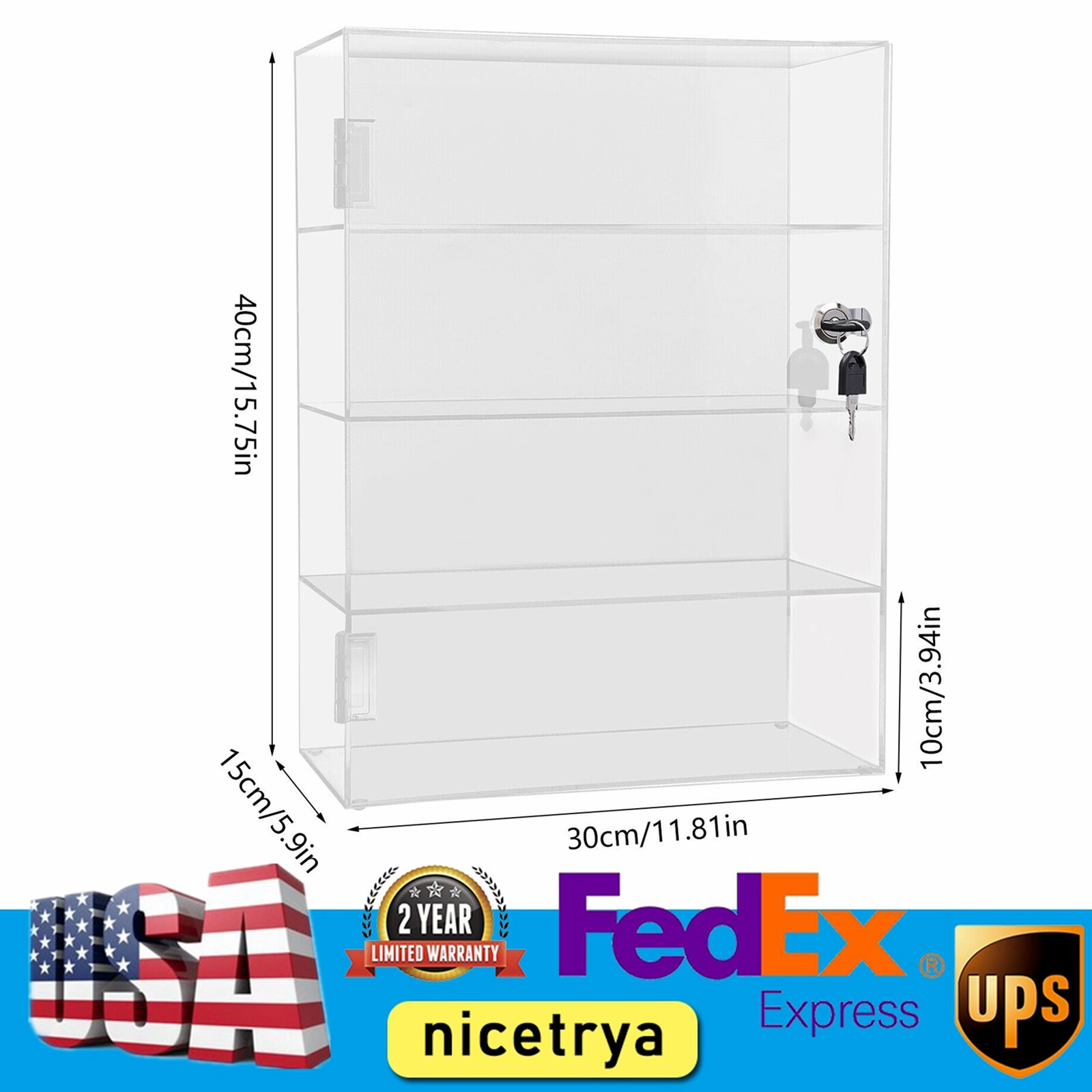 4-Layer Clear Acrylic Countertop Display Case Locking Cabinet Showcase Box USA