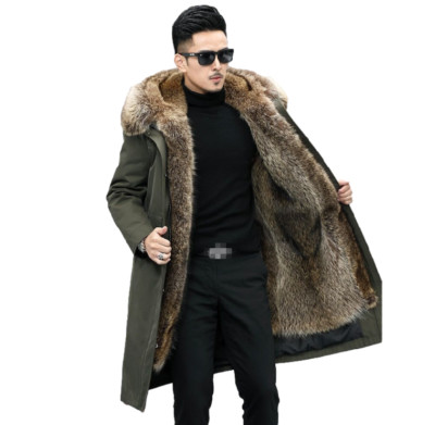 Men Fox Fur Hooded Lined Winter Warm Snow Casual Outwear Long Coat Jacket Parka