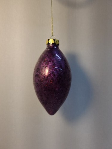 Christmas Ornament PURPLE Sparkly Glitter Long Teardrop Oval Holiday Tree Decor - Picture 2 of 2
