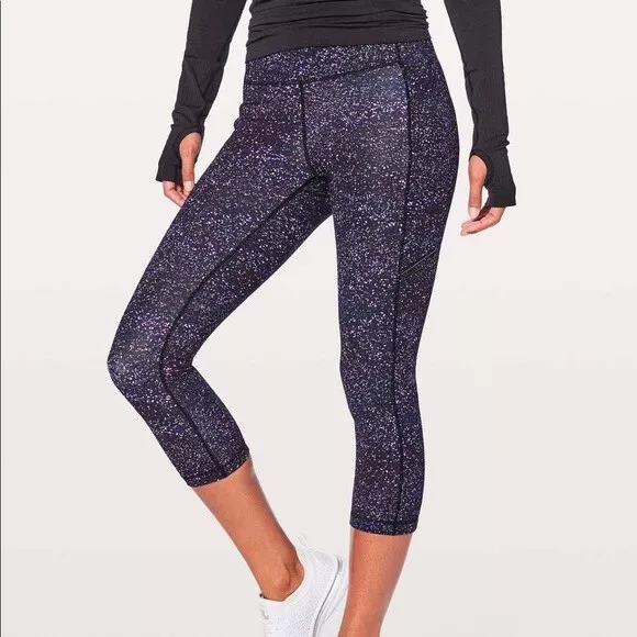 Lululemon Capri Leggings Black Purple Galaxy Print High Rise Crop