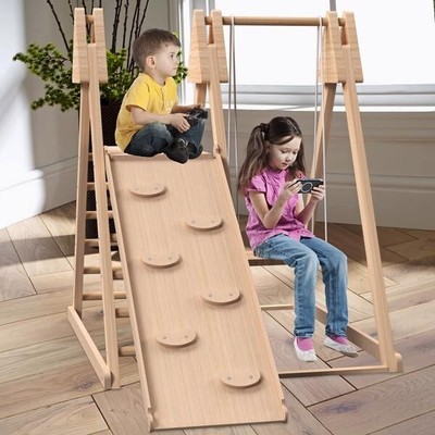 4-in-1 Indoor Play Gym - Jungle Gym Playset with Baby Swing, Slide, Ladder