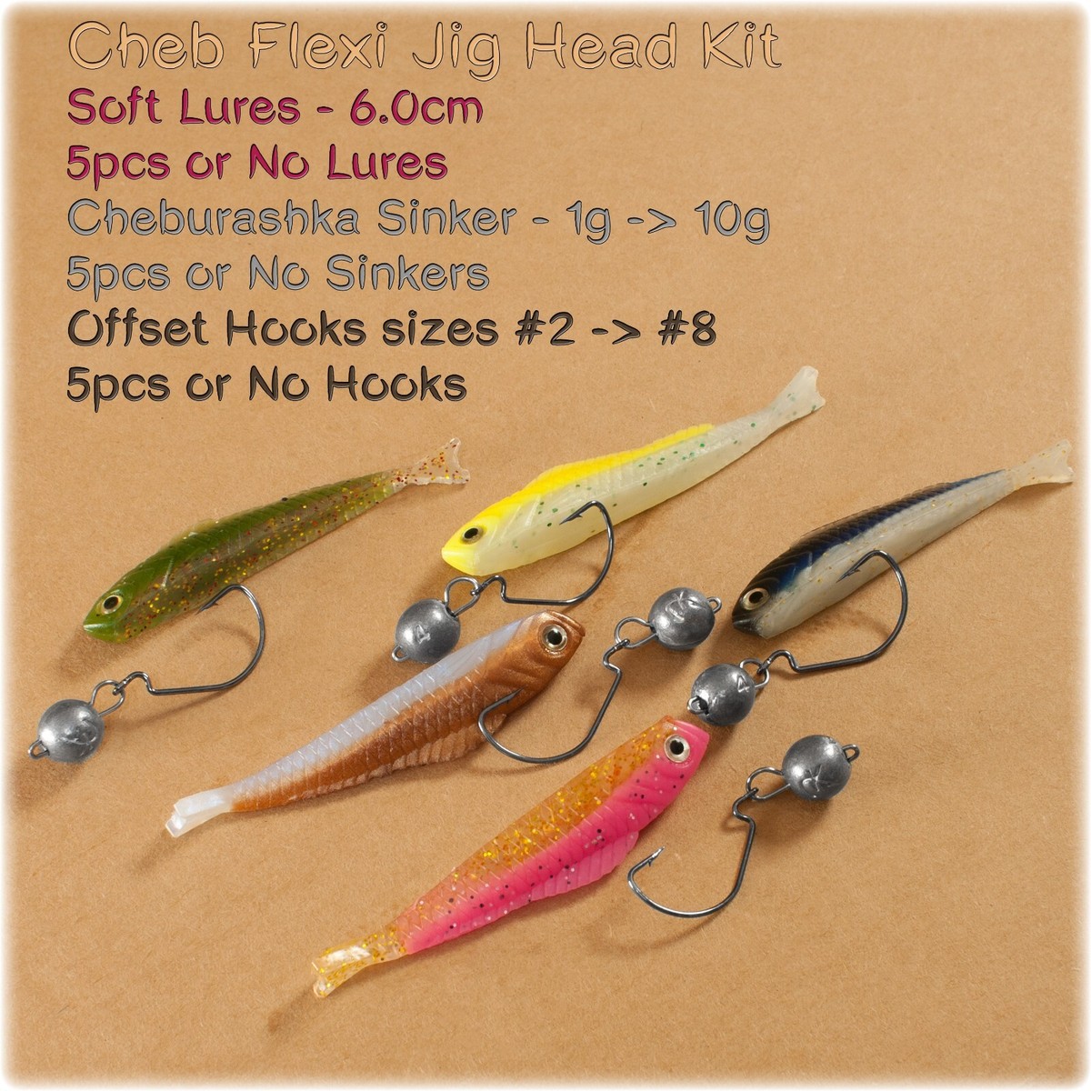 Cheburashka Kit Offset Hook Soft Lure Cheb Flexi Jig Head Sinker