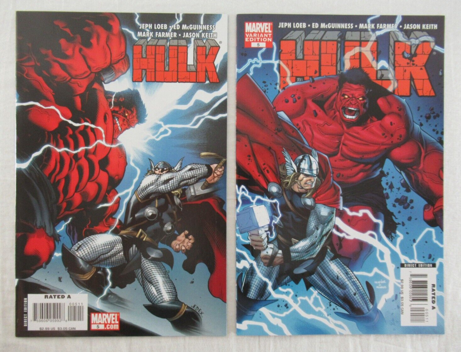 Hulk #5 Regular & Variant Cover Set Marvel Comics 2008 Red Hulk Vs. Thor