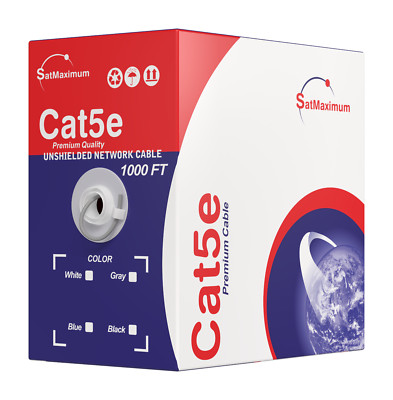 1000ft CAT5e UTP Solid Ethernet Network LAN Cable 24AWG Pull Box Bulk Wire Gray