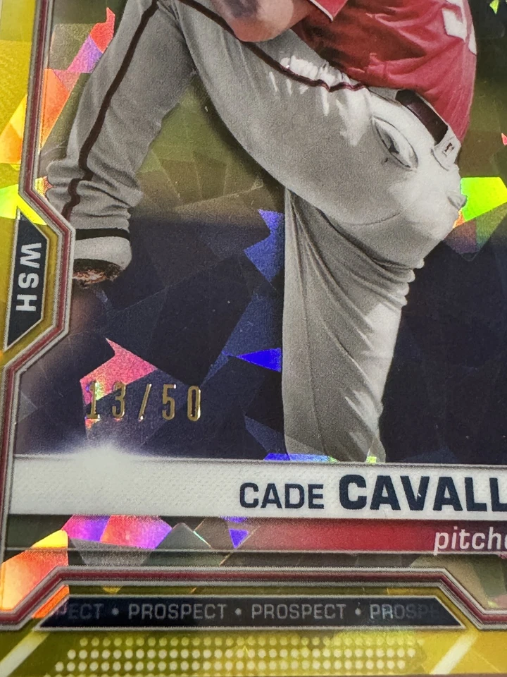 2021 Bowman Chrome Sapphire Cade Cavalli BCP-99 Yellow Refractor 13/50 - Image 3 of 3