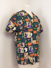 Peaches Uniforms Happy Halloween S Scrub Top Green Tan Purple Boo 100 Cotton