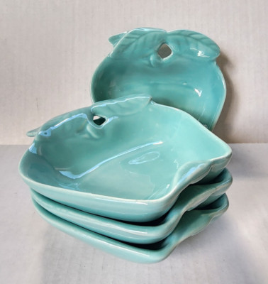 Vintage Hoenig California Pottery aqua apple shaped bowls marked 734 USA nice