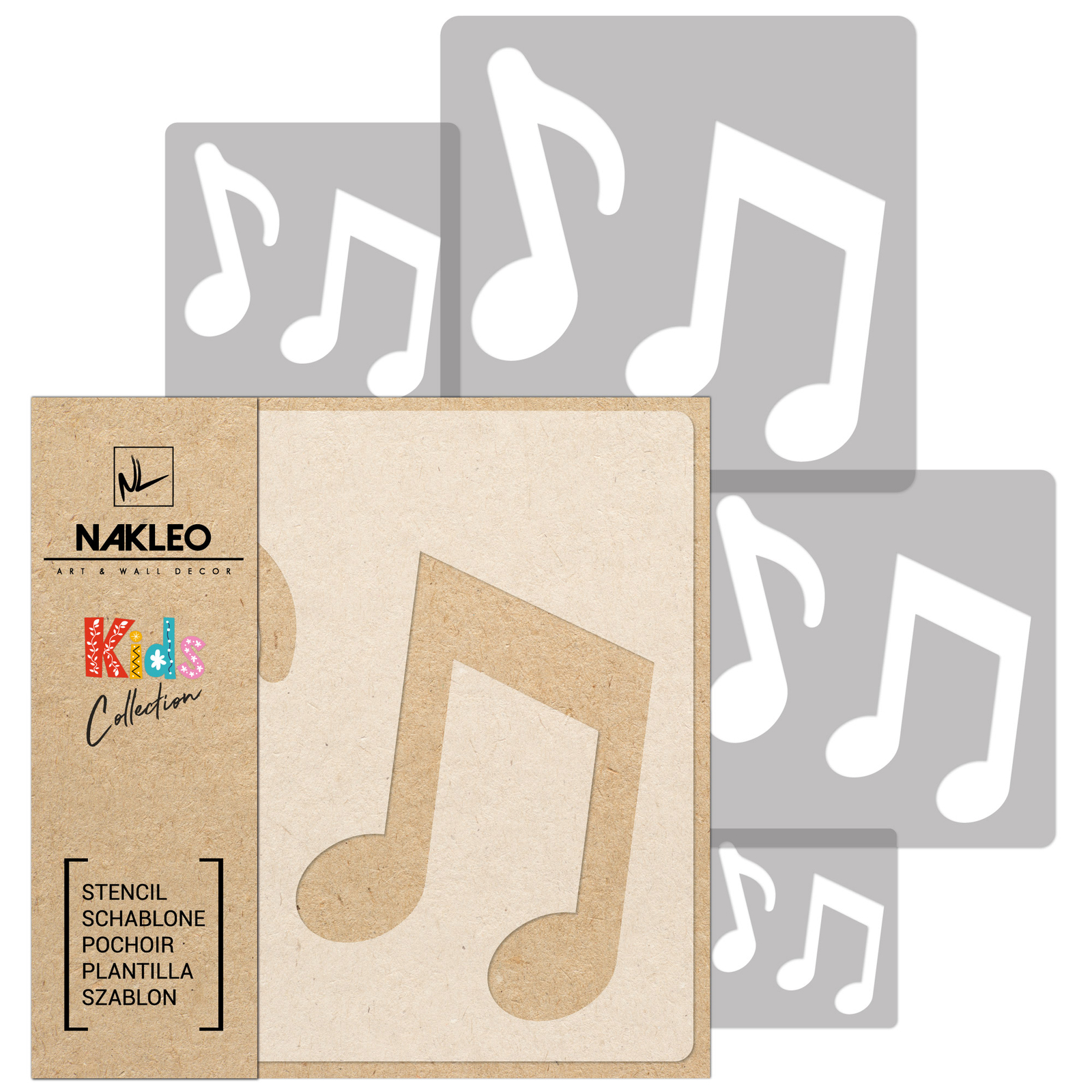 Pochoir note de musique anti-bavure pour peinture propre kit 5 pochoirs plastique réutilisables enfant