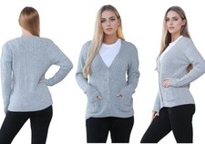 Women's V-Neck Cardigan Cable Knit Long Sleeve Casual Tops All UK Sizes