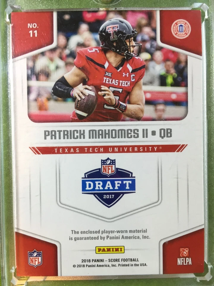Patrick Mahomes JERSEY CARD 2017 DRAFT Jersey #5 TT SP  2018 Score MAKE AN OFFER - Image 4 of 4