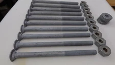 Lot Of Ten 5/8-11 X 10"  Galvanized Carriage Bolts With Hex Nuts & Flat Washers