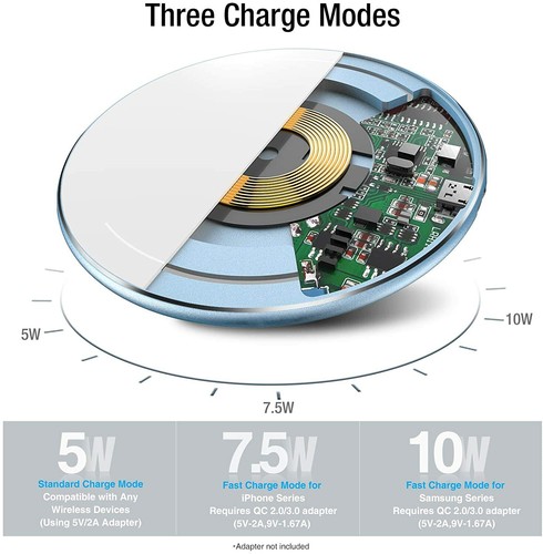 TOZO W1 Wireless Charger Aluminum Fast Charging Pad with USB-C Cable Universal - Picture 61 of 73
