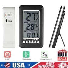 Indoor/Outdoor Digital Thermometer Clock Temperature Wireless Transmitter Meter
