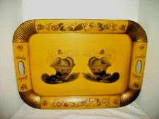 Americana Tole Tray Mustard Early American Hitchcock Stencil Cornucopia