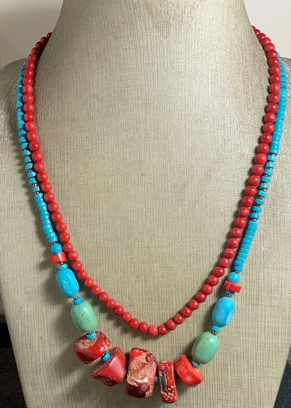 multi-strands red sea coral/Howlite necklace/ $0.85 combine s/h fee(w193b-w2.5)