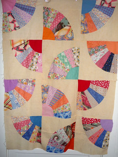 Vintage Grandmother's Fan Quilt Top c. 1930 50's Small 34 x 46.5 inches