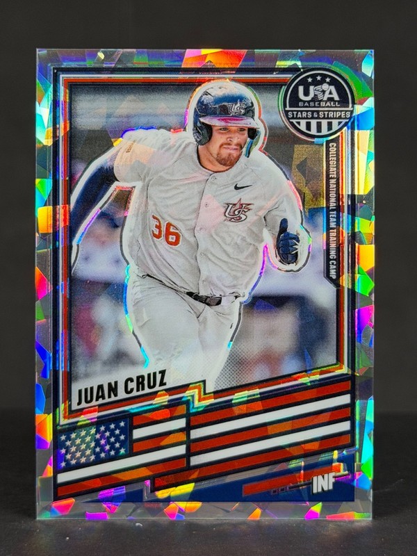 Juan Cruz 2026 Panini Stars & Stripes Prizm USA Baseball Cracked Ice /25 #24