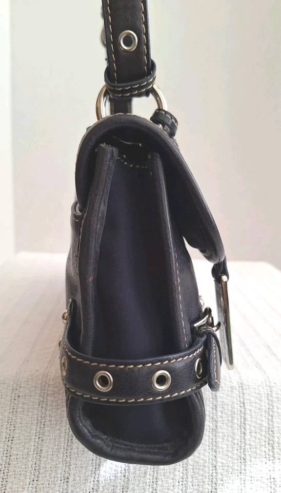 Vintage Franco Sarto Y2K Leather Hand Bag Purse Dark Purplish Navy Adjustable - Image 2 of 4