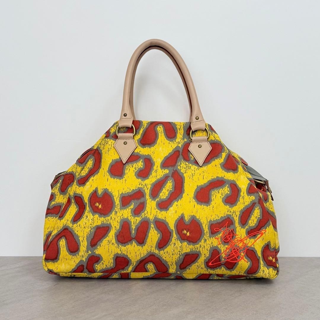 Vivienne Westwood Yasmin Boston Hand 2 Way bag leopard print yellow USED Japan image 2
