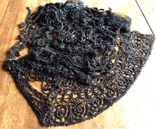 Gros lot ancien de passementerie application galon perle en verre noir/Jais 1920