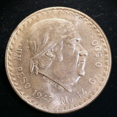FOREIGN SILVER COIN - Mexico, 1 Peso, 1947, KM-456, NICE UNCIRCULATED CONDITION