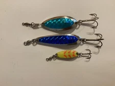 Lot Of 3 Vintage Luhr-Jensen Fishing Spoon Lures Little Jewel Krocodile 