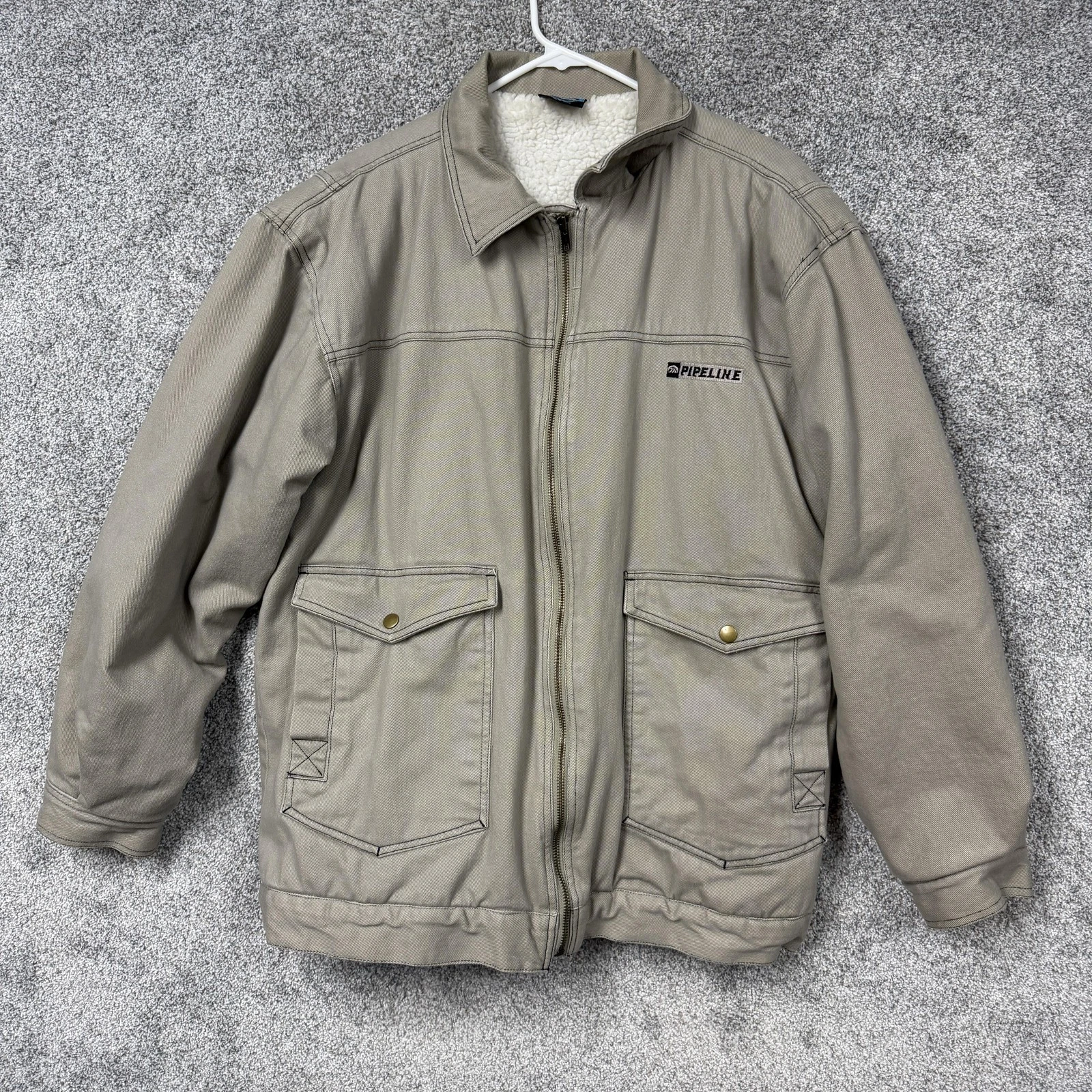 VTG 90s Y2K Pipeline Chore Jacket Mens L Beige Sherpa Lined Gorpcore Workwear