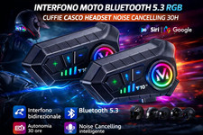 Interfono Moto Bluetooth 5.3 RGB Coppia Cuffie Casco Headset Noise Cancelling 30