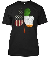 Irish American Flag Shamrock St Patrick T-Shirt Made in the USA Size S to 5XL