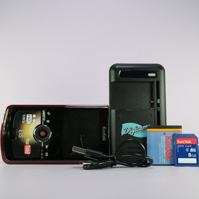 Kodak Zi8 Handheld HD Digital Camcorder Red Tested Full Working Set