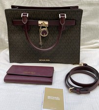 Michael Kors Hamilton Medium Satchel MK Wallet Leather Merlot Burgundy Bag Purse