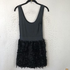 Zara Basic Mini Dress Womens Medium Black Scoop Neck Whimsigoth Party Faux Fur