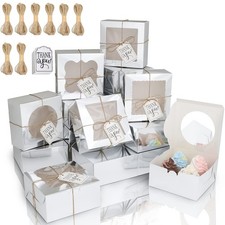 65 PCS 6x6x3 inch 5-Style Bakery Boxes with Window Silver Cookie Boxes