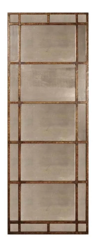 P Heavily Antiqued Gold Leaf Avidan Narrow Metal Framed Antiqued Mirror - Picture 1 of 1