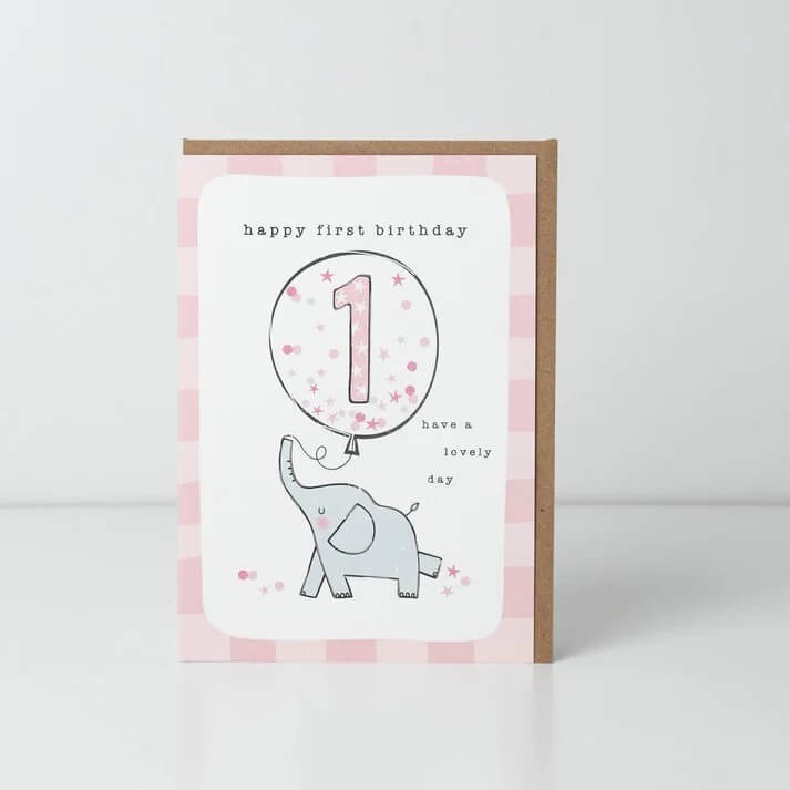 1st Birthday Card First Elephant Motif - Cute Illustrated Design Greeting Card