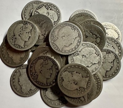 90% Silver Barber Quarter Lot of Four Coins $1.00 Face Value (4) Coins Per Lot