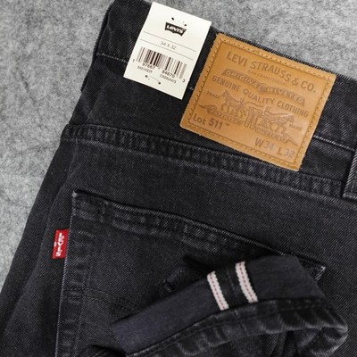 Levis 511 Jeans Mens 34x32 Black Selvedge Stretch Denim Pants Slim Dark Wash NWT