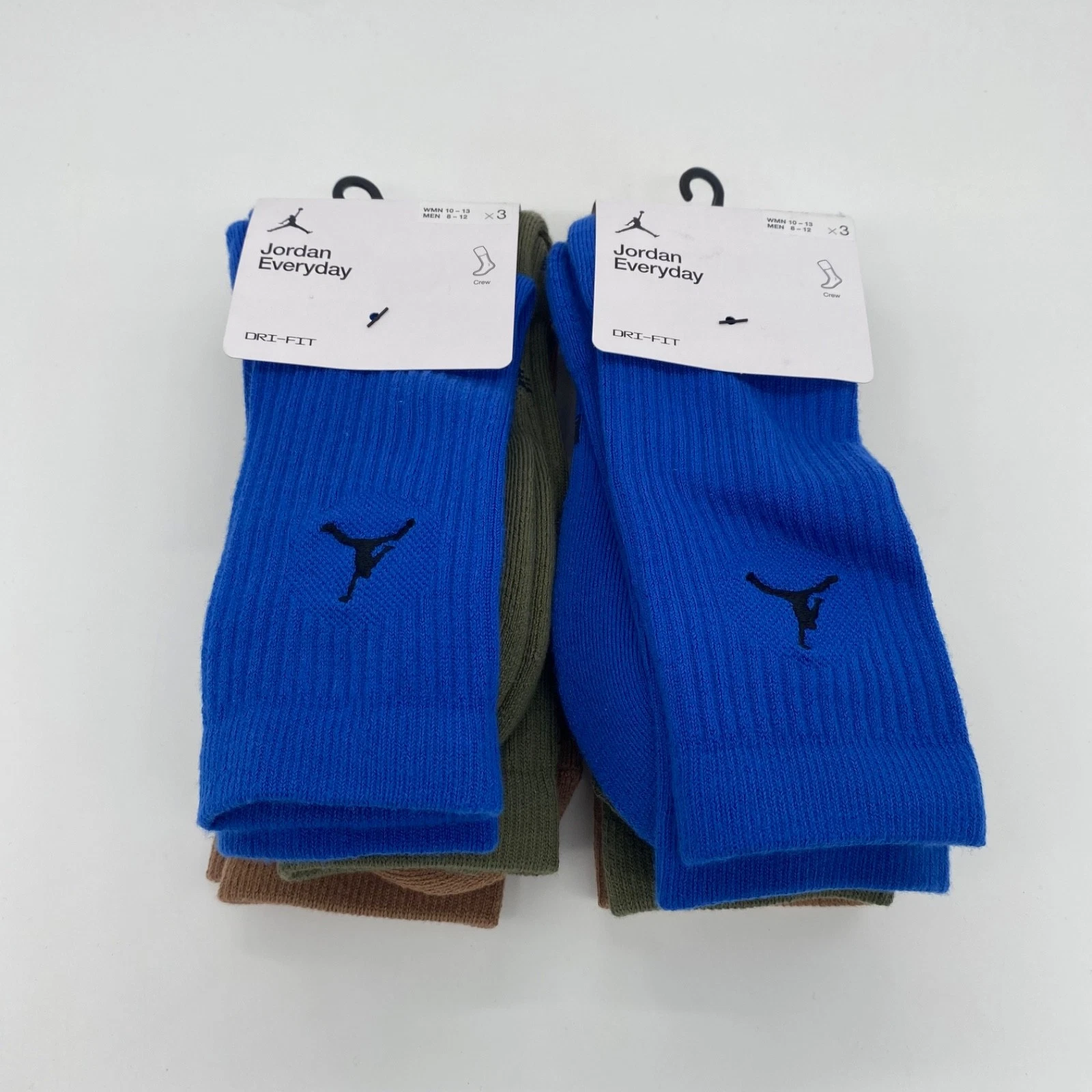 Jordan Socks Everyday Dri-Fit Lot of 2 (6 Total) Blue Green Brown Size L Mens
