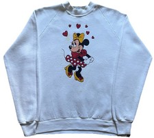 Vintage 80s Minnie Mouse Sweatshirt White Large Disney Cartoon USA 1980s