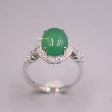 Real 925 Sterling Silver Ring Women Green Chalcedony Cubic Zirconia Ring US 7