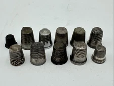 11 Piece Lot of Vintage/Antique Mixed Brand Sterling Silver? Unknown Thimbles