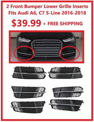 2 Front Bumper Lower Grille Inserts Fit Audi A6 C7 S-Line 2016-2018 Matte Black