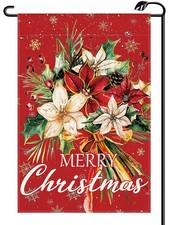 Merry Christmas Floral Garden Flag 12x18 Inch Vertical Double Sided Winter Fl...