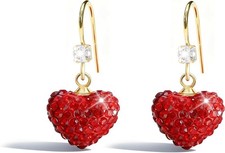 Valentines Earrings for Women Red Heart Earrings Rhinestone