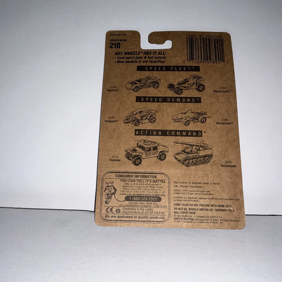 Dodge Viper RT/10 #210 1991 Hot Wheels rojo medalla de oro velocidad - diecast sin usar, en caja Foto 2 de 4