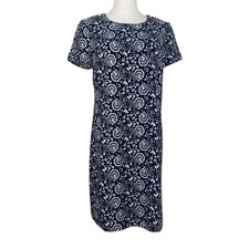 J. Crew Floral Dress Size 4 Short Sleeve Sheath Blue White Brown